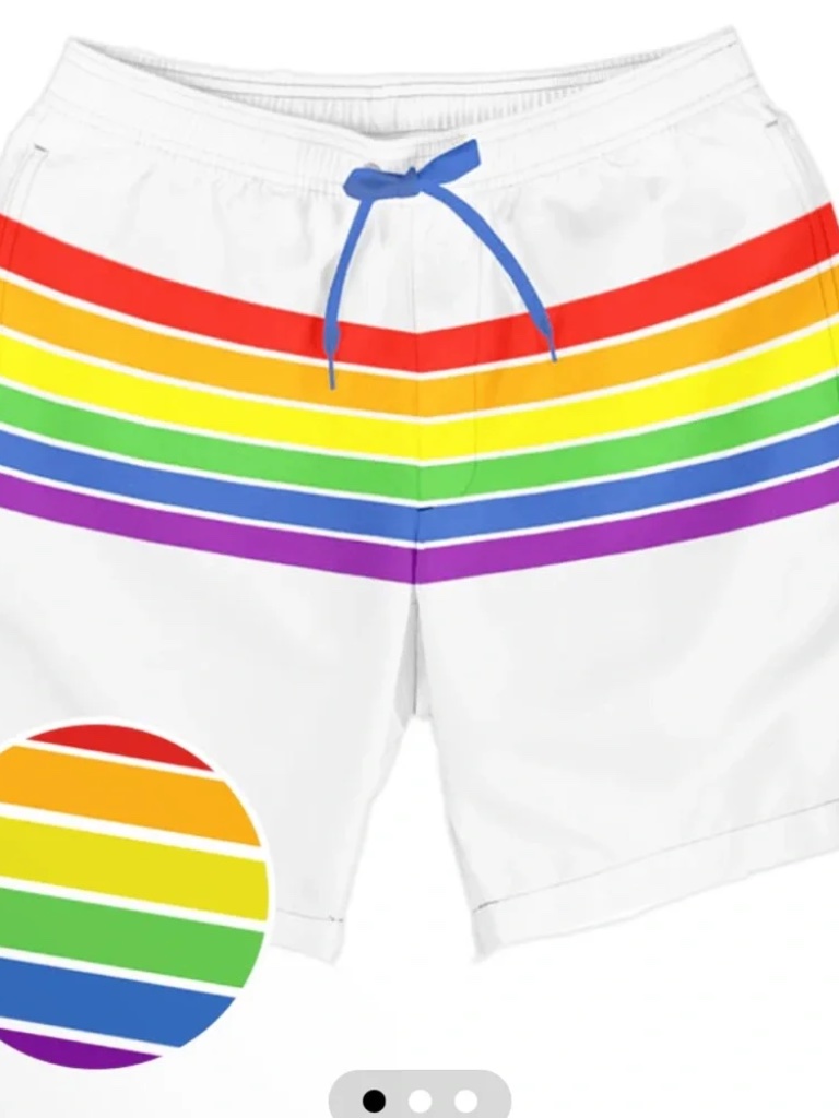 Tipsy Elves Men's White Rainbow Swim Trunks, Size S — image 3 of 7